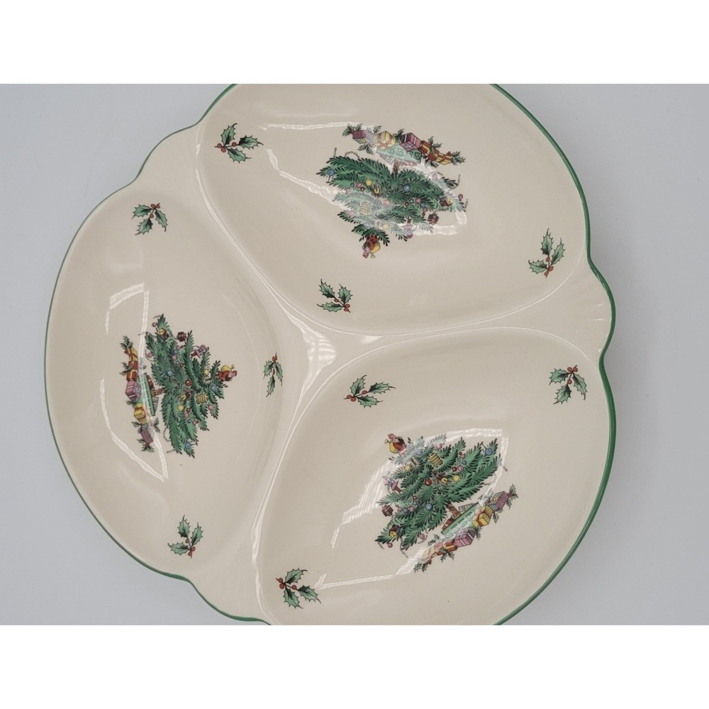 Spode Christmas Tree Divided 3 Section Relish Dish S3324 England 9.5" Vintage